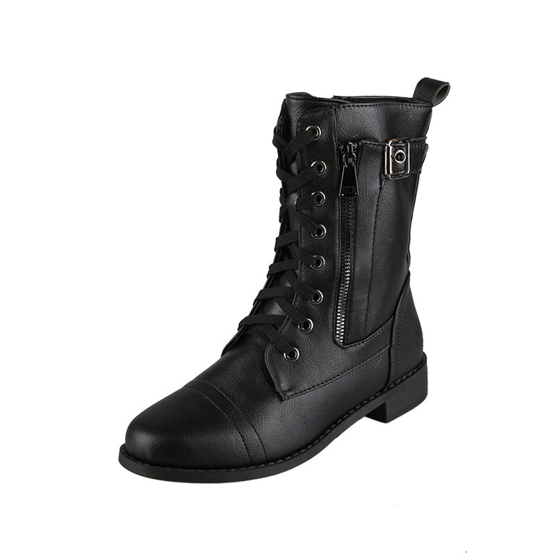 Damen Schnürstiefel mit Reißverschluss und Schnallen Detail Modern