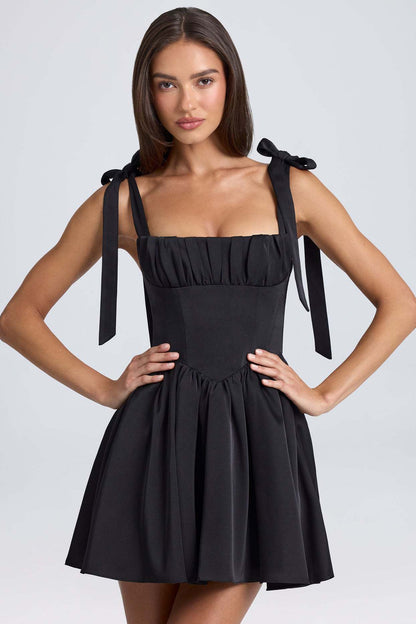 Damen Minikleid Elegantes Rüschenkleid Mit Schleife Kurz
