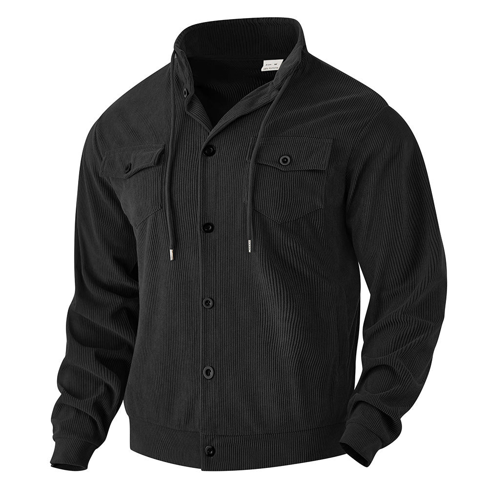 Herren Hemdjacke Lässig Asymmetrisch Mit Taschen