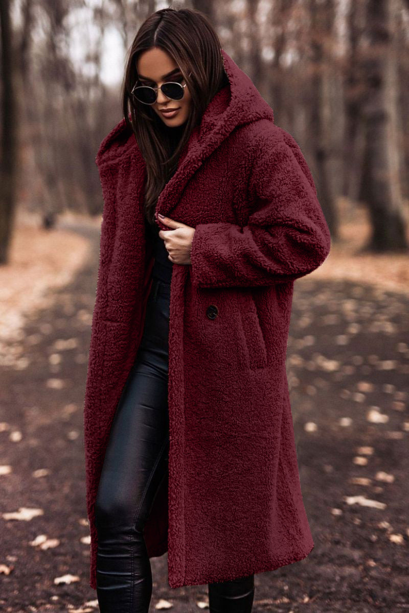 Damen Teddyjacke Oversized Kuscheljacke mit Kapuze
