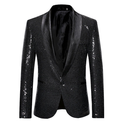 Herren Blazer Slim Fit Pailletten Elegant Schwarz
