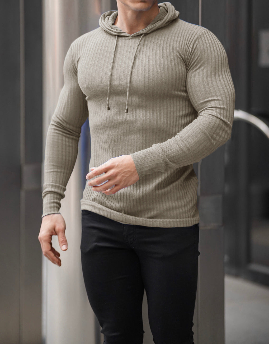 Herren Langarm Hoodie Sportlich Strukturiert Baumwolle