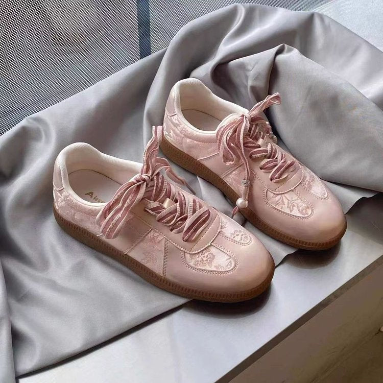 Damen Sneaker Modisch Floralmuster Schnürsenkel