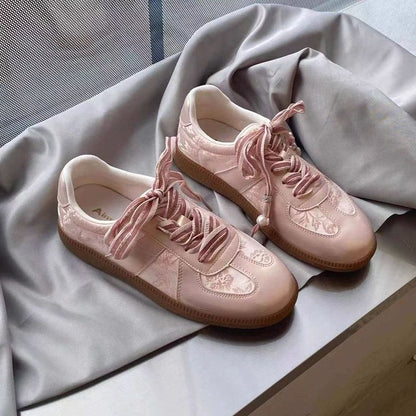 Damen Sneaker Modisch Floralmuster Schnürsenkel