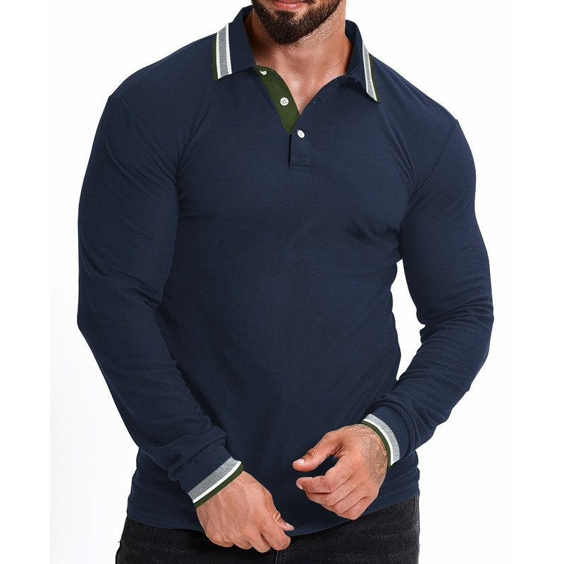 Herren Polohemd Langarm Modern Slim Fit Kragen