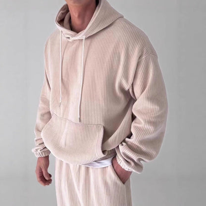 Herren Hoodie Kuschelig Rippstruktur Kängurutasche - BerlinGlamour