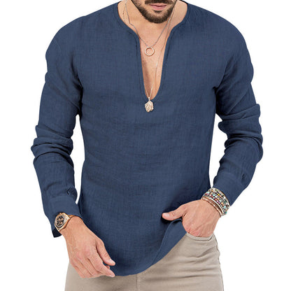 Herren Langarmhemd Modern V-Ausschnitt Leger