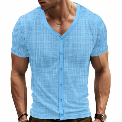 Herren Cardigan Kurzarm Strukturiert Knopfleiste Berlin Style