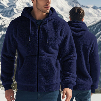 Herren Fleecejacke Kapuzenjacke Warm mit Teddyfutter und Taschen