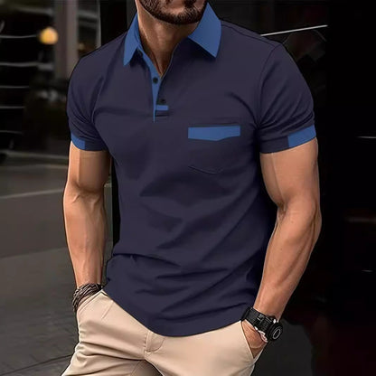 Herren Poloshirt Modern Henley Kragen Brusttasche