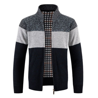 Herren Strickjacke Modern Karo Muster Zipper Schluss