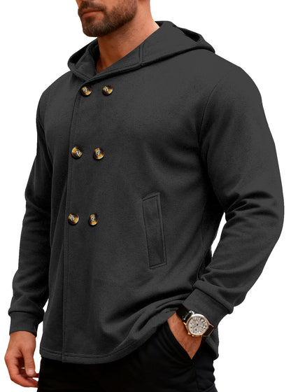 Herren Kapuzensweater Doppelter Knopfverschluss Taschen Modern