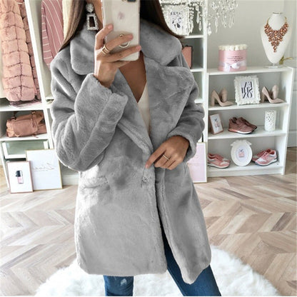 Damenmantel Oversized Kuschelwarm mit Faux-Fell Mantel Lang