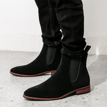 Damen Chelsea Stiefel Weiches Wildleder Elastisch Schwarz