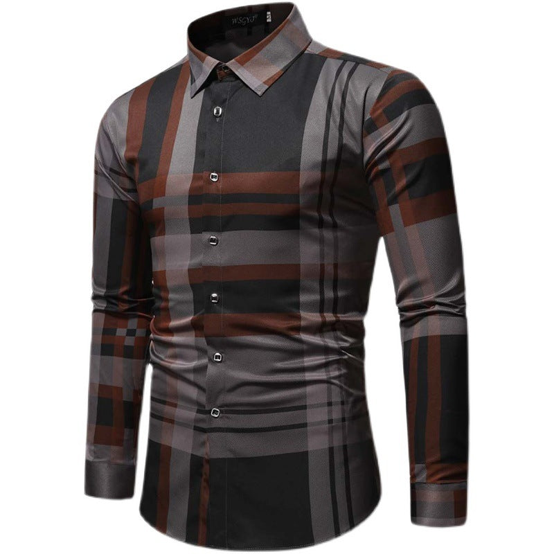 Herren Langarmhemd Slim Fit Kariert Modern