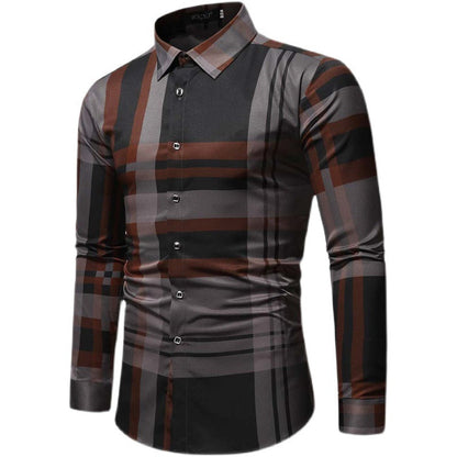 Herren Langarmhemd Slim Fit Kariert Modern