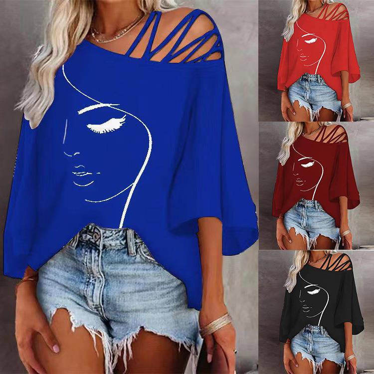 Damen Oberteil Asymmetrisch Grafik Design Trendy - BerlinGlamour
