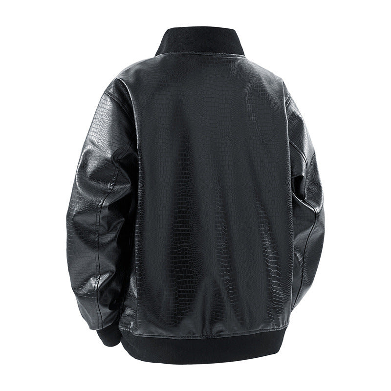 Lederjacke Herren Lässig Glänzend Schwarz