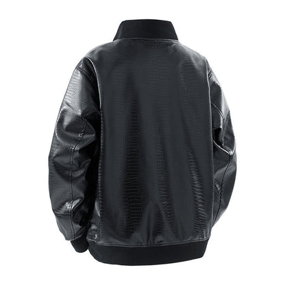 Lederjacke Herren Lässig Glänzend Schwarz
