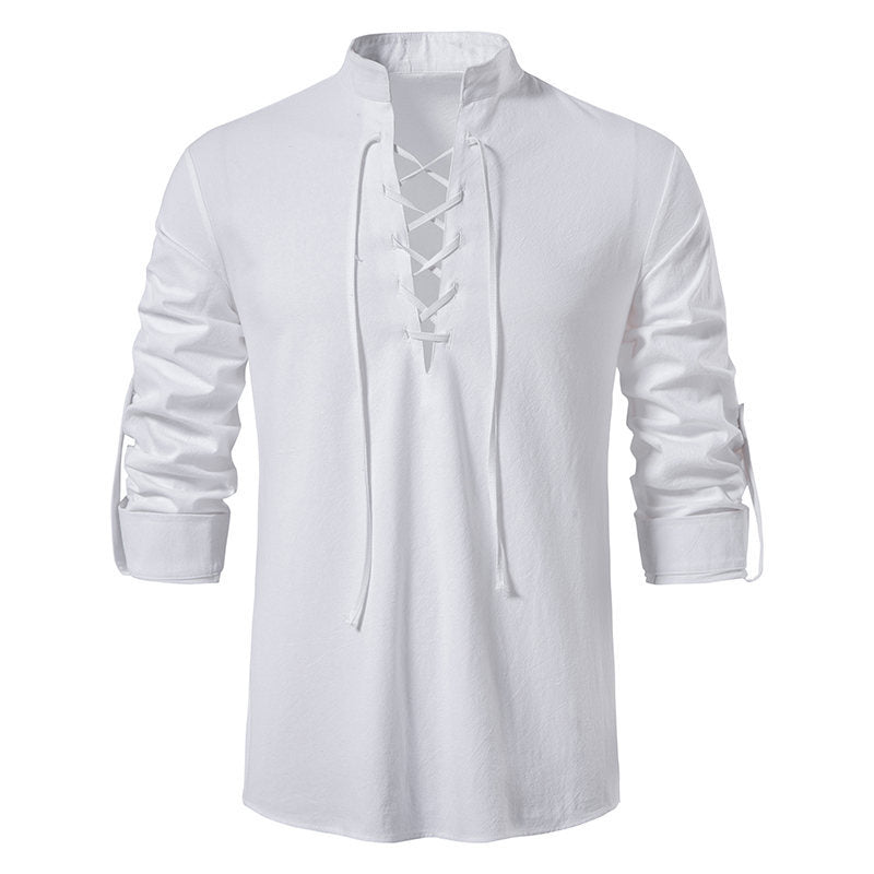 Herren Langarmhemd Lässig Modern Schnürfront