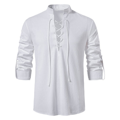 Herren Langarmhemd Lässig Modern Schnürfront