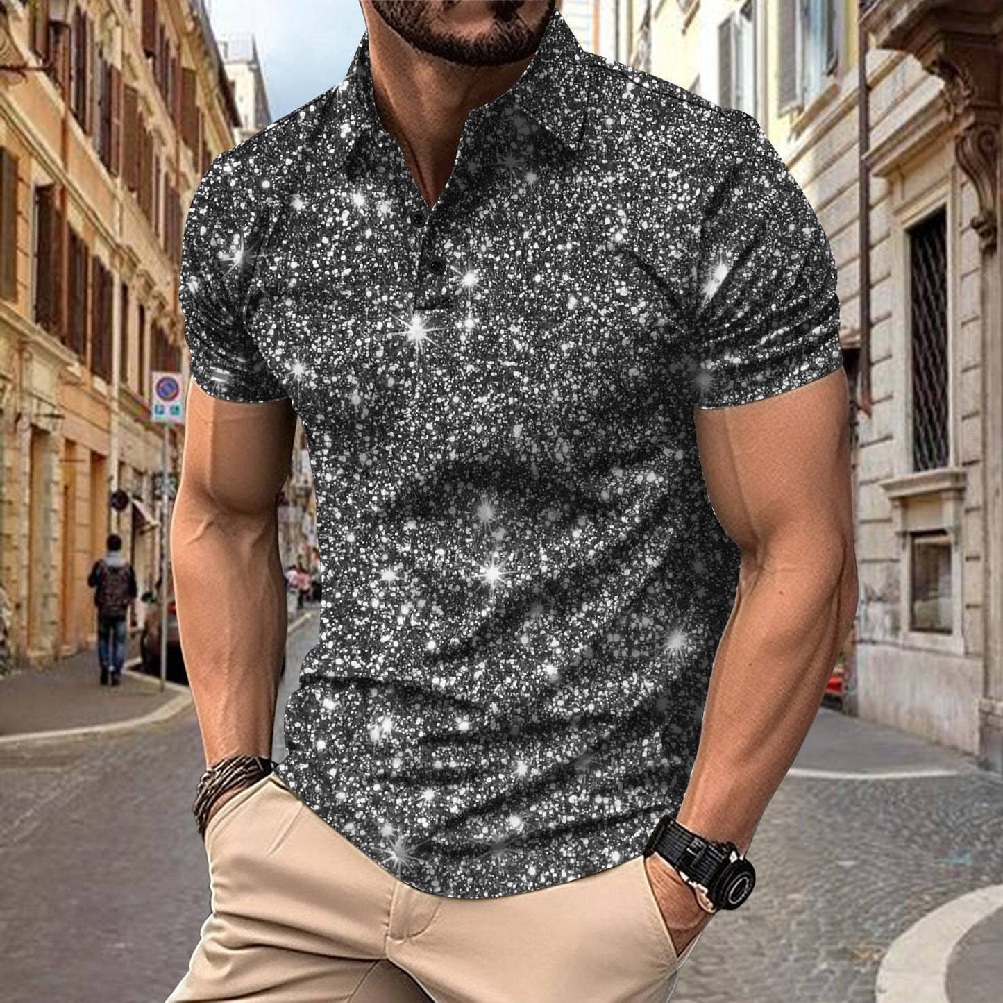 Herren Poloshirt Sternenmuster Modern Berlin Style