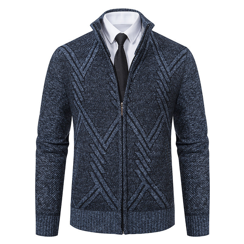 Herren Strickjacke Elegante Zopfmuster Kragen Modern