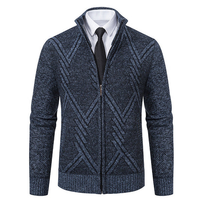 Herren Strickjacke Elegante Zopfmuster Kragen Modern