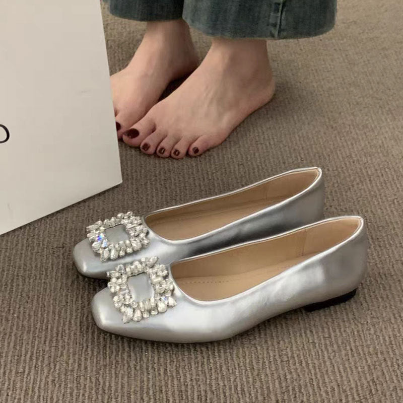 Damen Ballerinas Glitzer Schmuck Detail Elegant