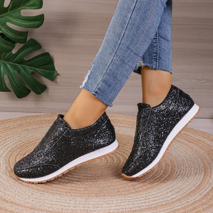 Damen Sneaker Glitzer Heel Sportlich Schuhe