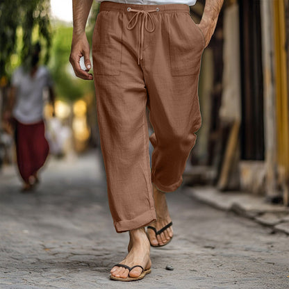 Herren Leinenhose Lässig Bequem mit Taschen