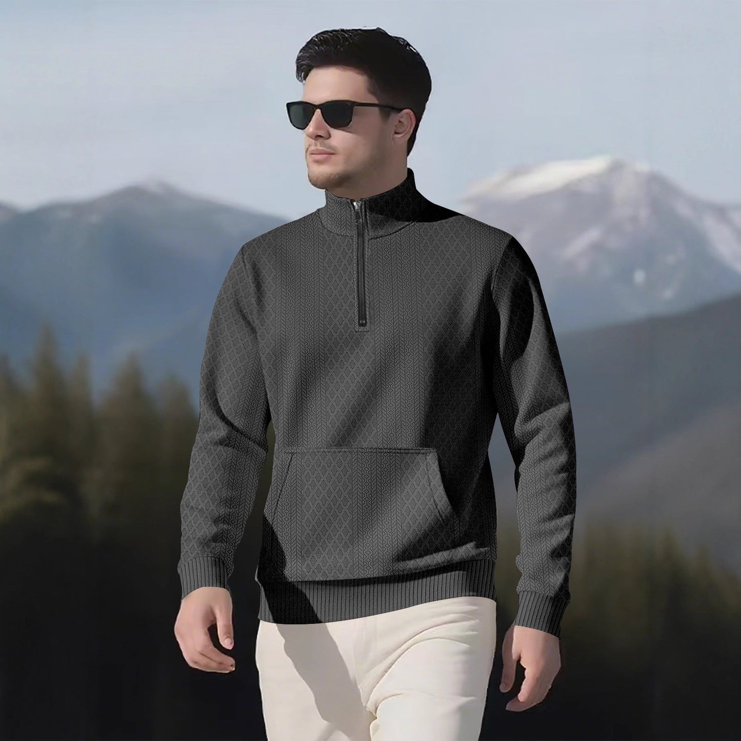 Herren Sweatpullover Stehkragen Taschen Sportlich Modern