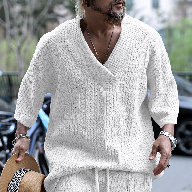 Herren Strickpullover V-Ausschnitt Großmasche Modern - BerlinGlamour