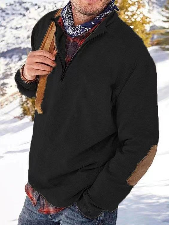Herren Fleecepullover Mit Reißverschluss Leder Akzente Modern
