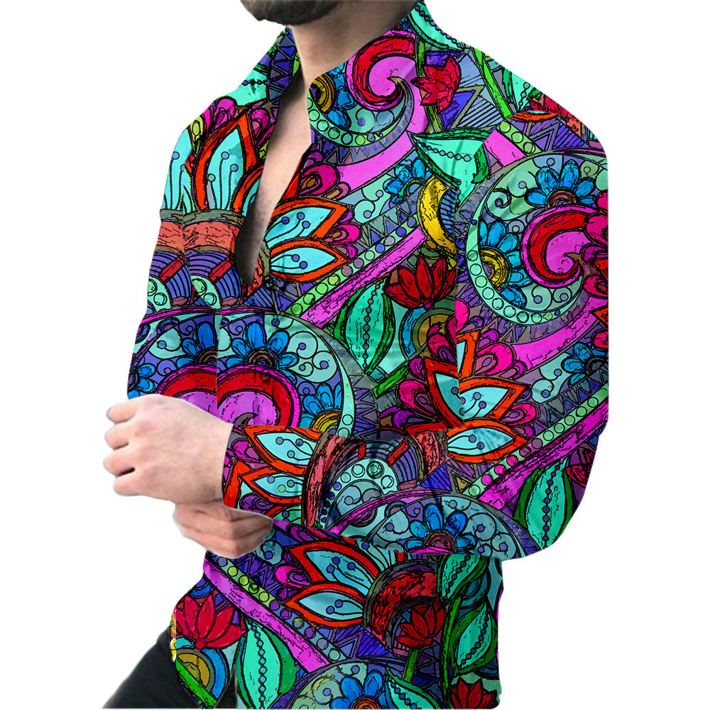 Herren Hemd Langarm Farbenfroh Floralmuster Modern