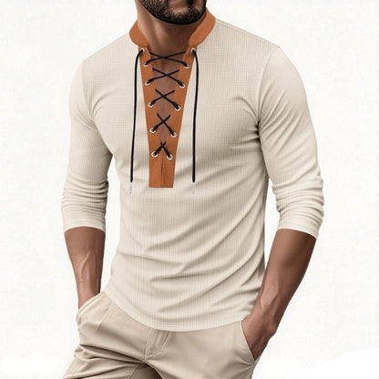 Herren Langarmshirt Modern Schnürdesign Kragen