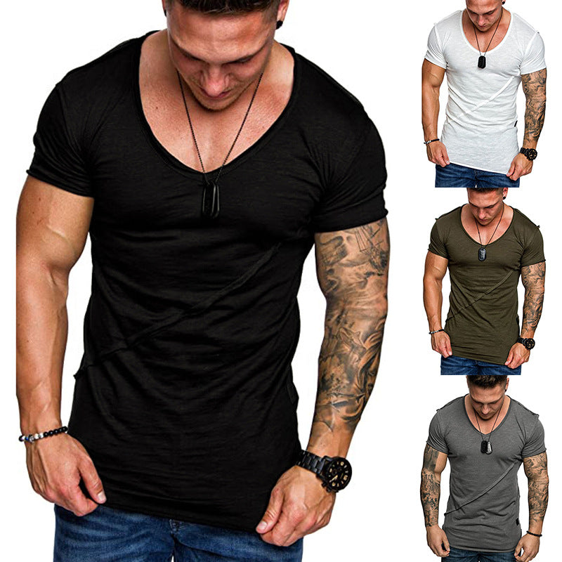 Herren T-Shirt V-Ausschnitt Hochwertig Strukturiert