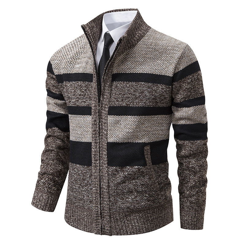 Herren Strickjacke Modern Gestreift Hochkragen