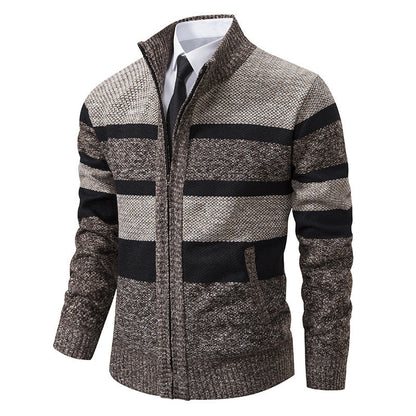 Herren Strickjacke Modern Gestreift Hochkragen