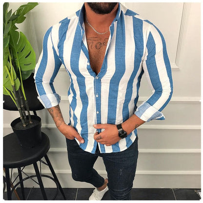 Herren Langarmhemd Streifenmuster Modern Berlin Style