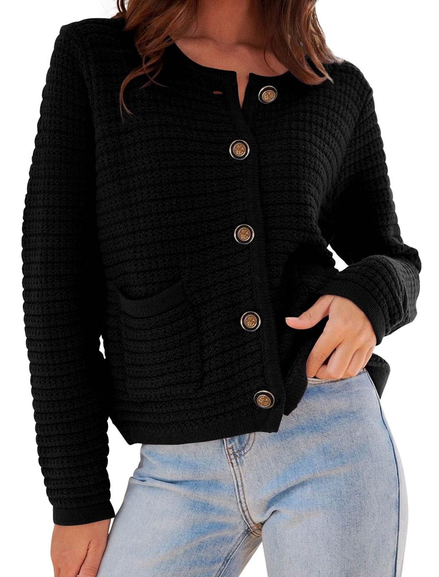 Damen Cardigan Modern Rippmuster Elegante Knöpfe
