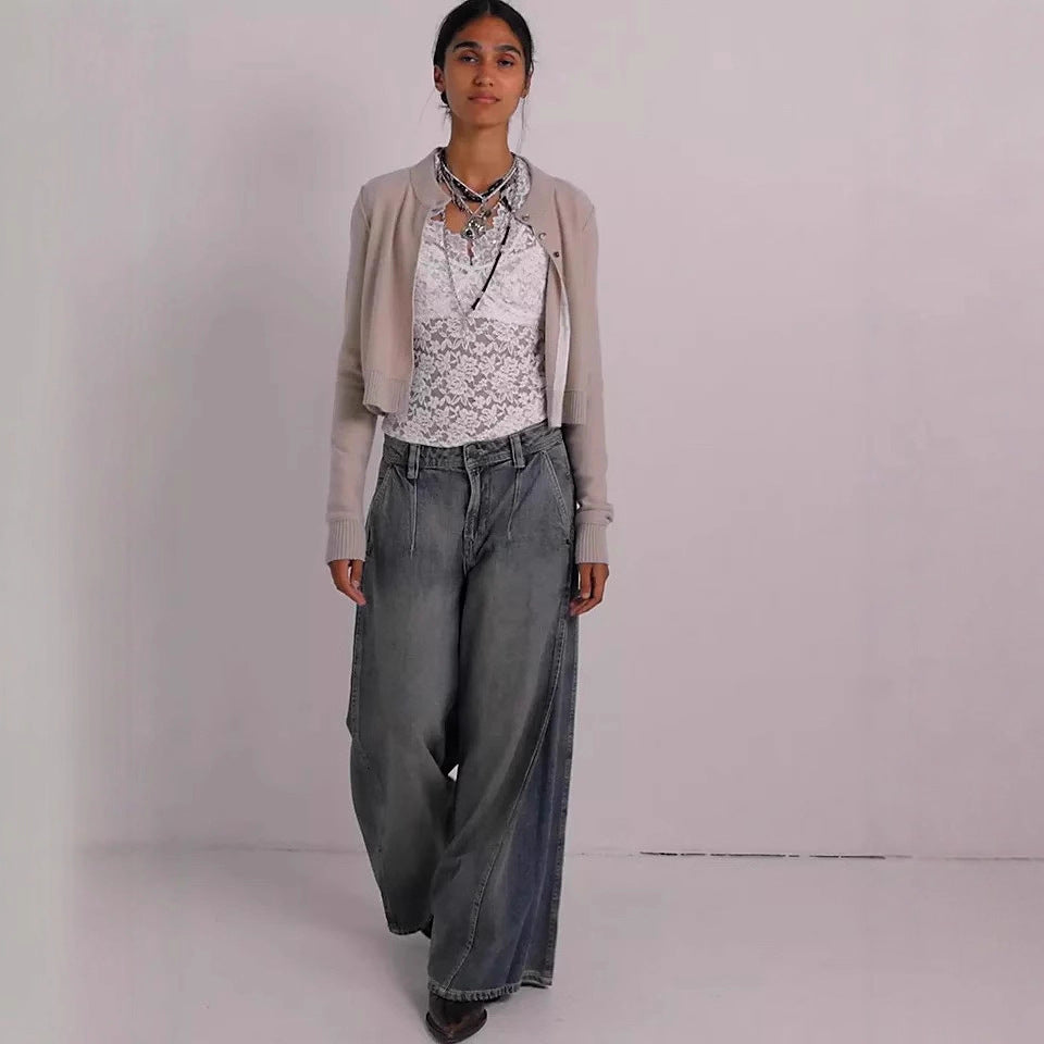 Damen High-Waist Jeans Weite Vintage-Style Bequem