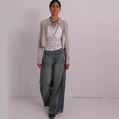 Damen High-Waist Jeans Weite Vintage-Style Bequem