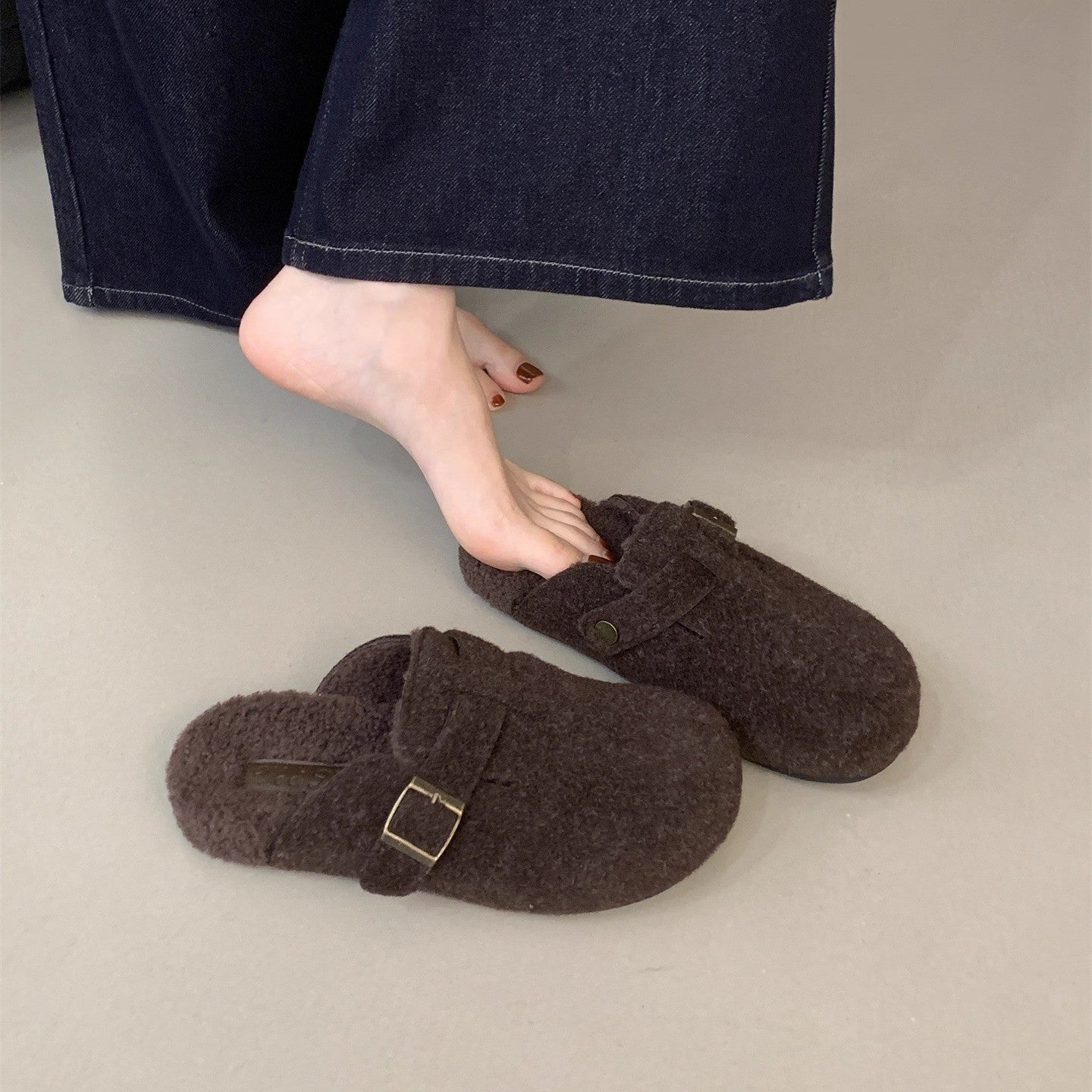 Damen Clogs Wollfilz Warm Schnalle Mode