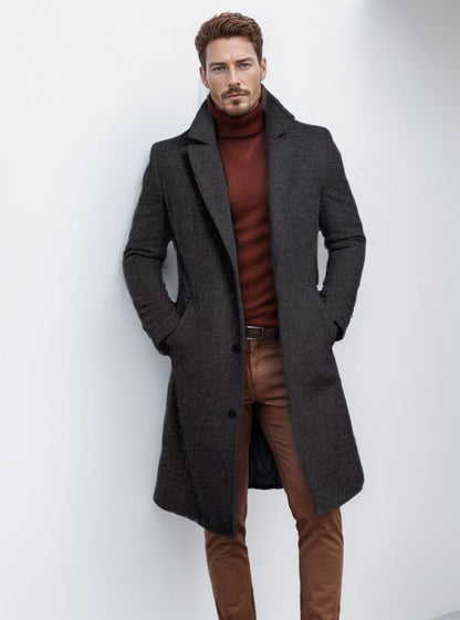 Langer Wintermantel Herren Elegant Schwarz