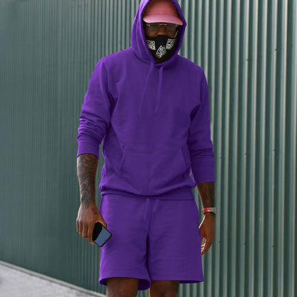 Herren Sport-Outfit Hoodie Shorts Set Athletisch Grau