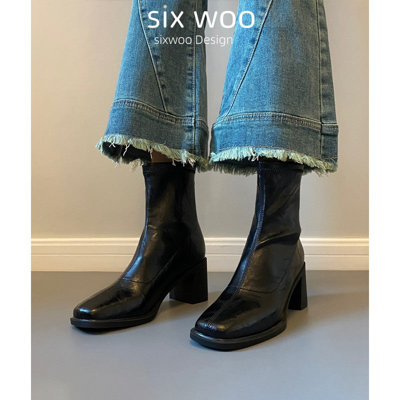Damen Stiefeletten Hoch Hacken Elegante Blockabsatz Schuhe - BerlinGlamour