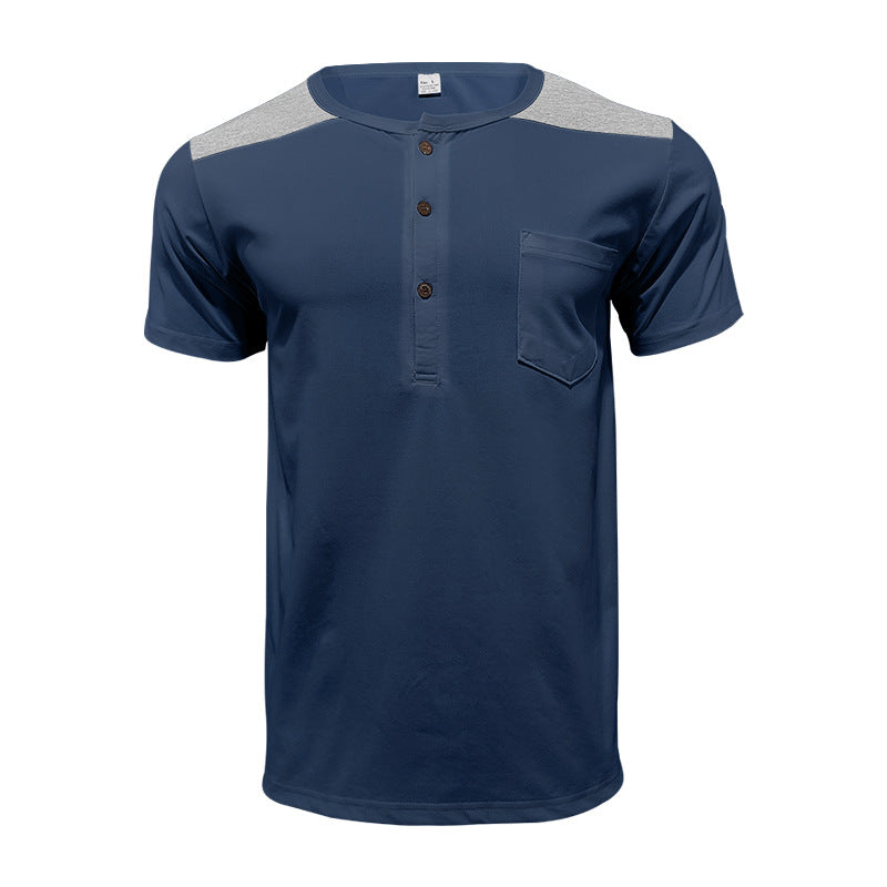 Herren Henley-Shirt Kurzarm mit Kontrastdetails und Brusttasche