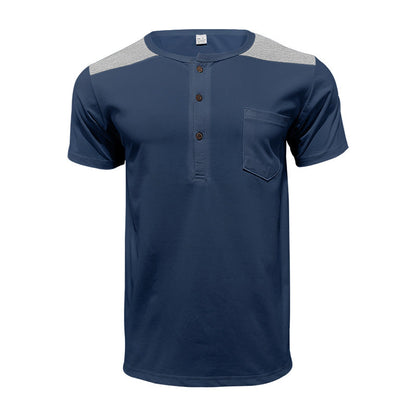 Herren Henley-Shirt Kurzarm mit Kontrastdetails und Brusttasche