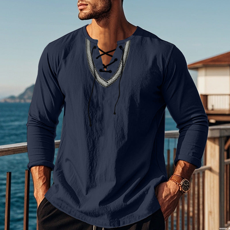 Herren Langarmshirt Modern Schnürdetail Trendig
